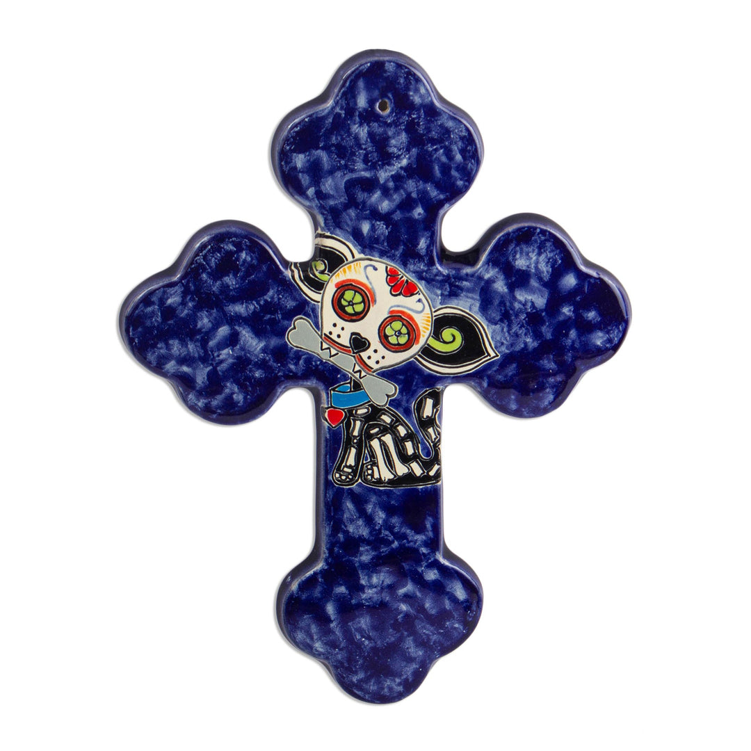 Hand Painted Dog-Themed Ceramic Wall Cross - Catrina Pup