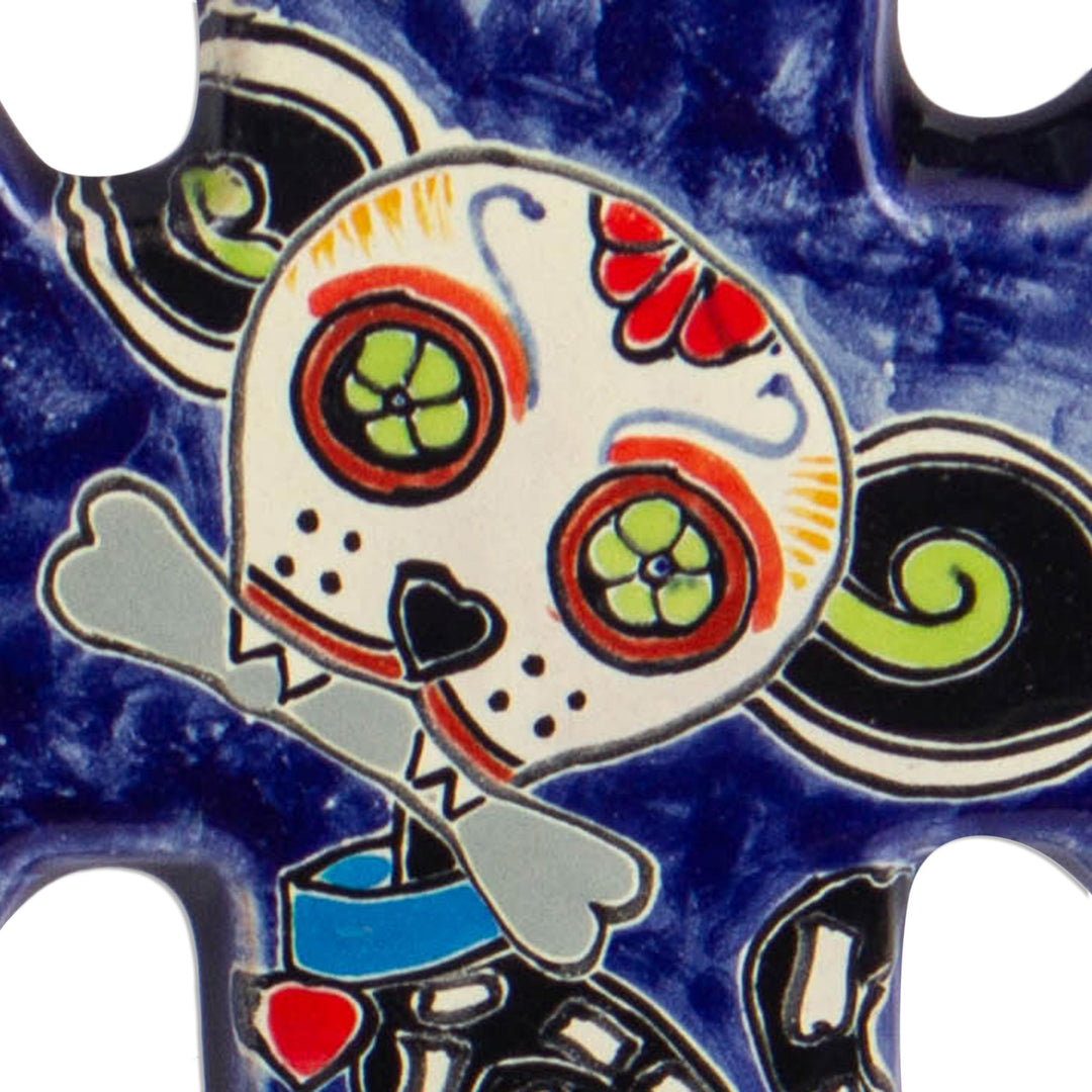 Hand Painted Dog-Themed Ceramic Wall Cross - Catrina Pup