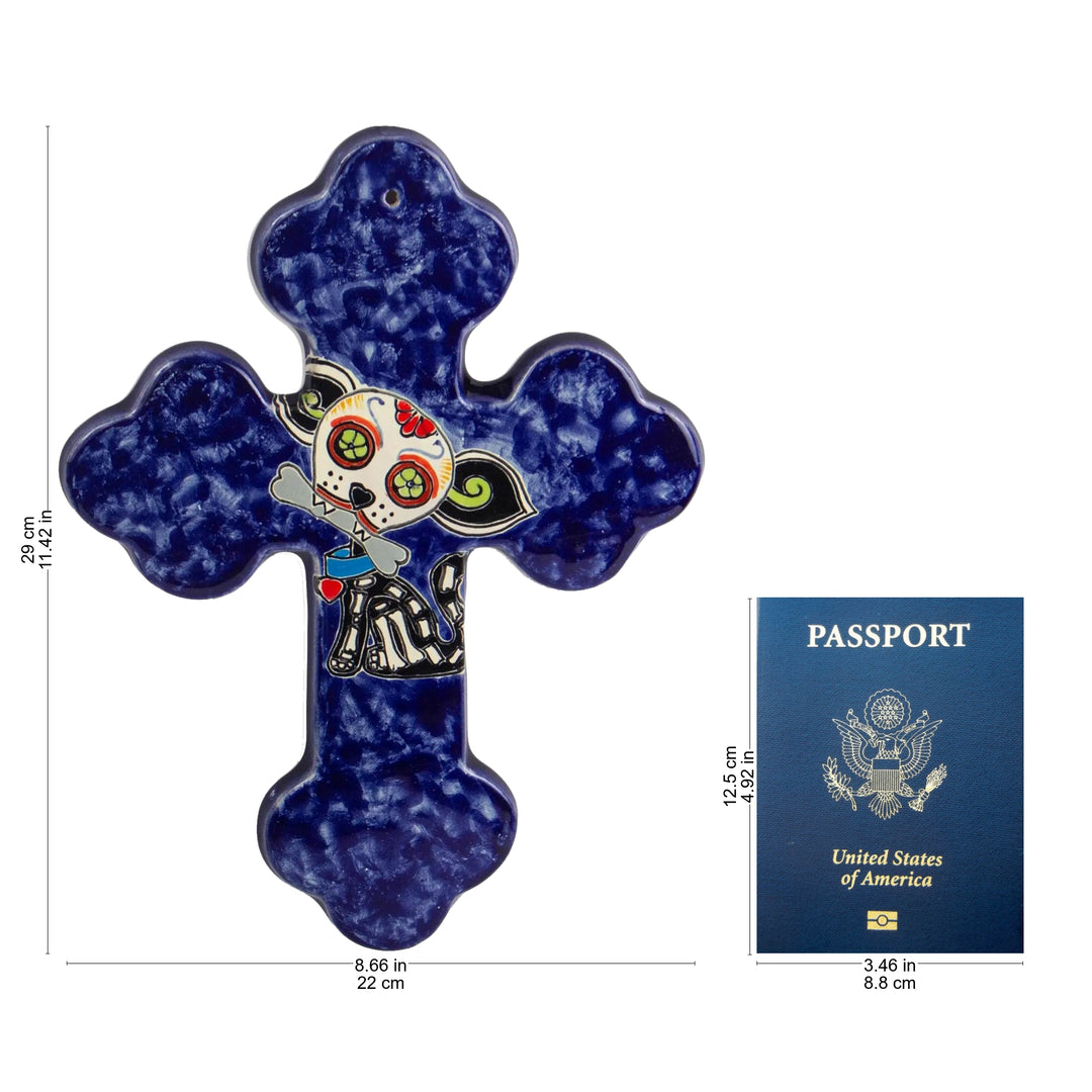 Hand Painted Dog-Themed Ceramic Wall Cross - Catrina Pup