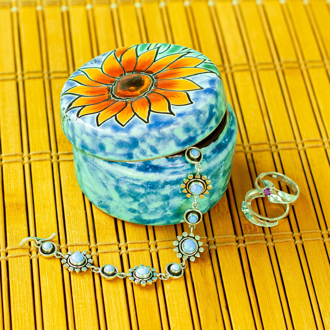 Hand Painted Sunflower Ceramic Jewelry Box - Brilliant Sunflower