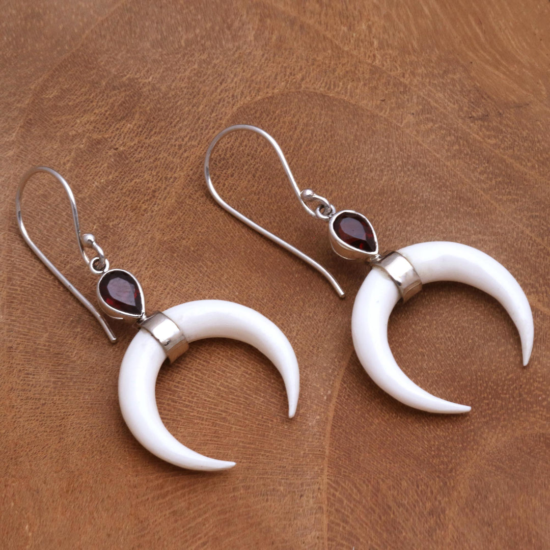 Garnet Crescent Dangle Earrings from Bali - Sanur Crescents