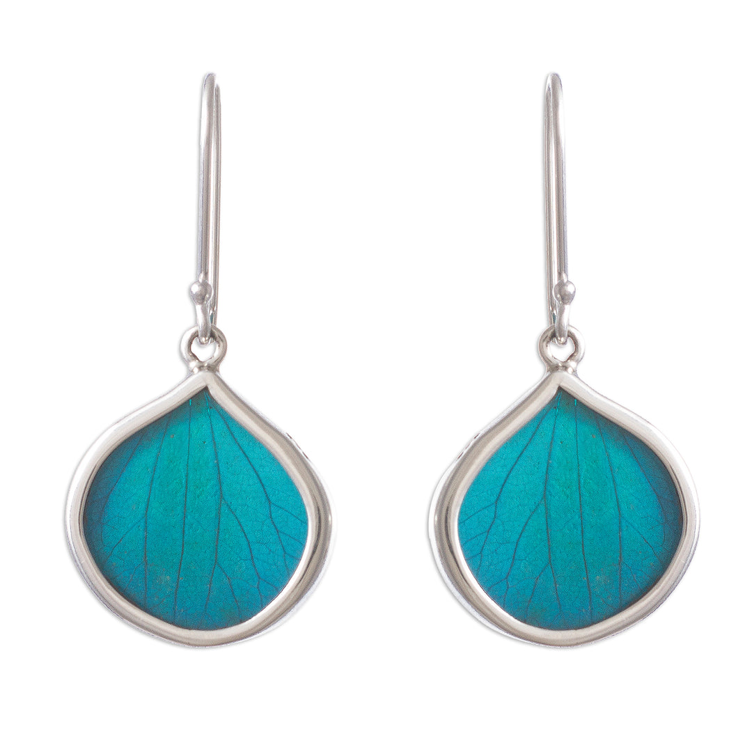 Drop-Shaped Natural Leaf Dangle Earrings in Aqua from Peru - Leaf Drops in Aqua