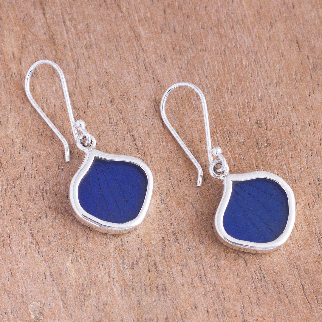 Drop-Shaped Natural Leaf Dangle Earrings in Blue fro Peru - Leaf Drops in Blue