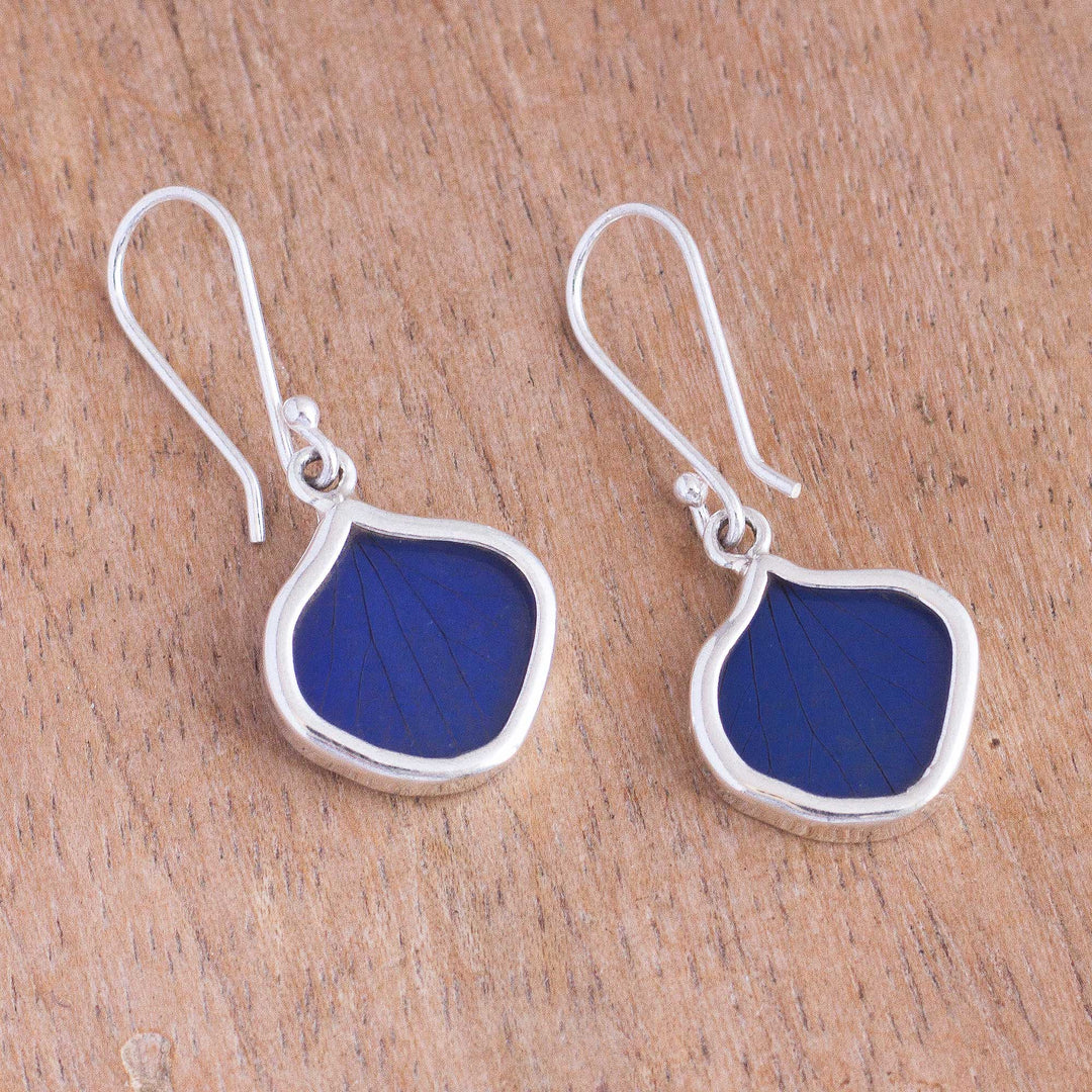 Drop-Shaped Natural Leaf Dangle Earrings in Blue fro Peru - Leaf Drops in Blue