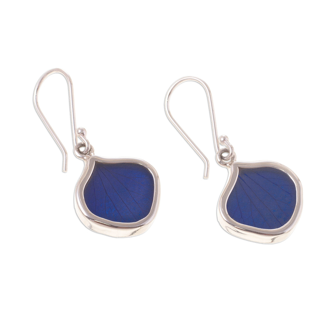 Drop-Shaped Natural Leaf Dangle Earrings in Blue fro Peru - Leaf Drops in Blue