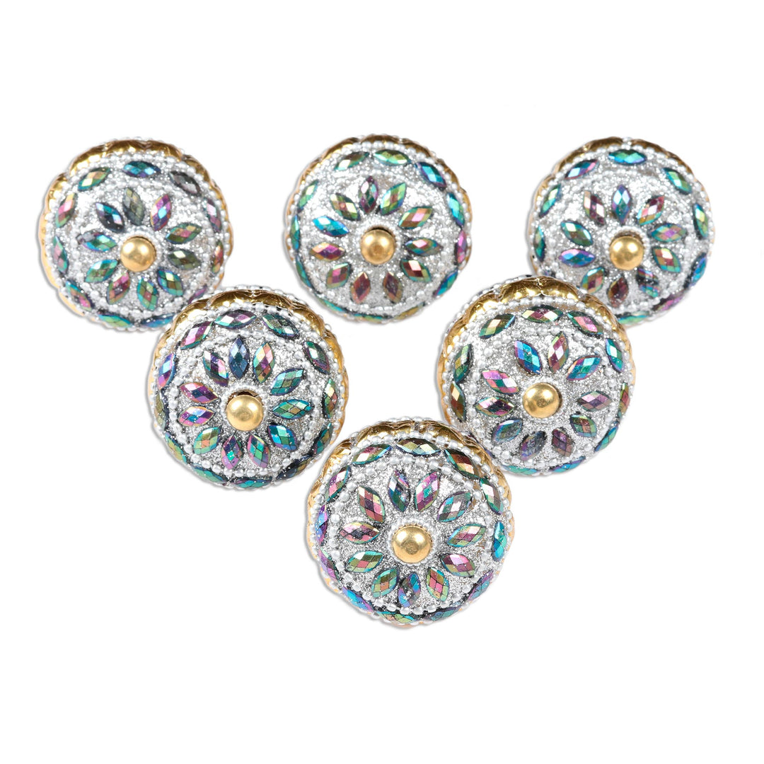 Glitzy Iridescent Beaded Drawer Pulls (Set of 6) - Floral Rainbow