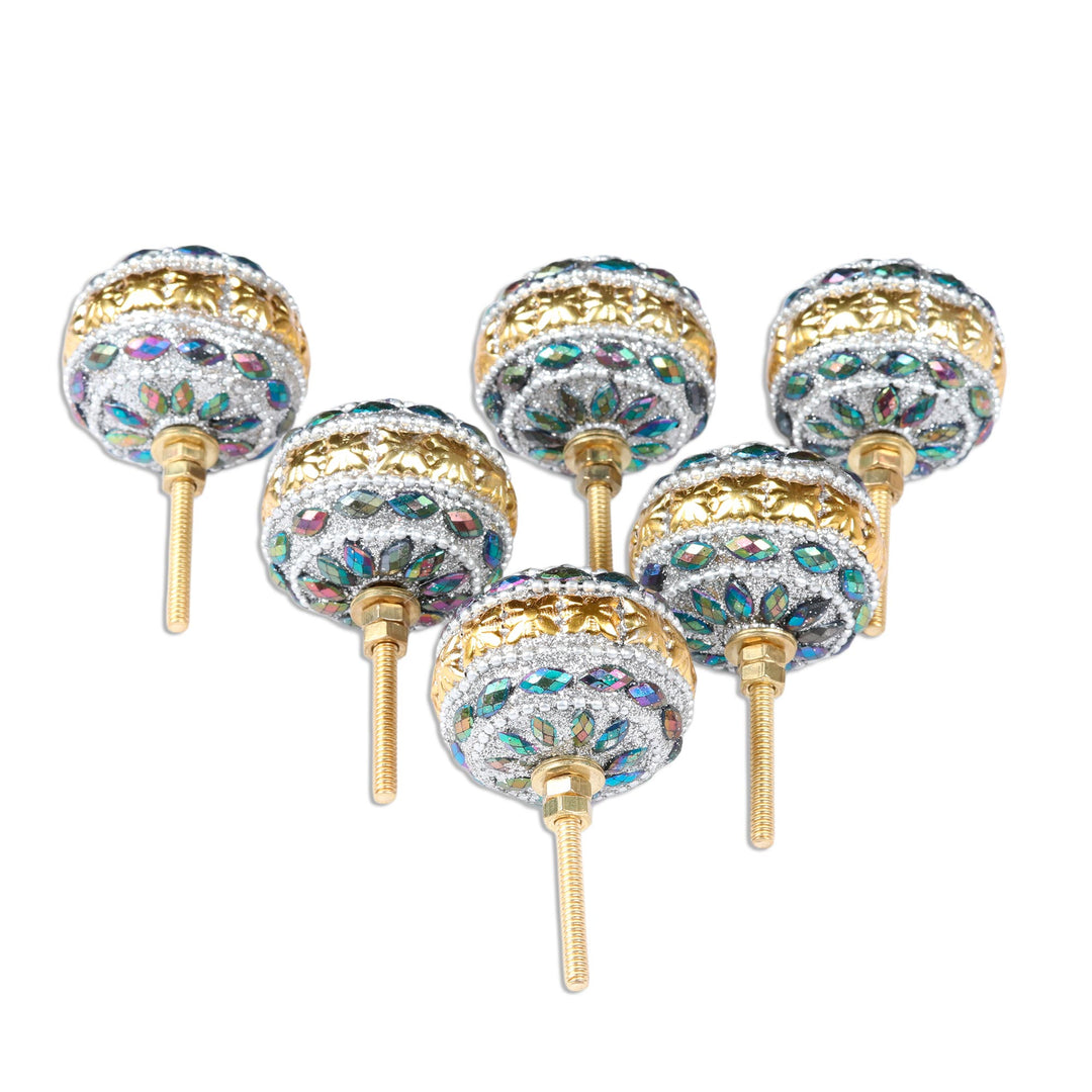 Glitzy Iridescent Beaded Drawer Pulls (Set of 6) - Floral Rainbow