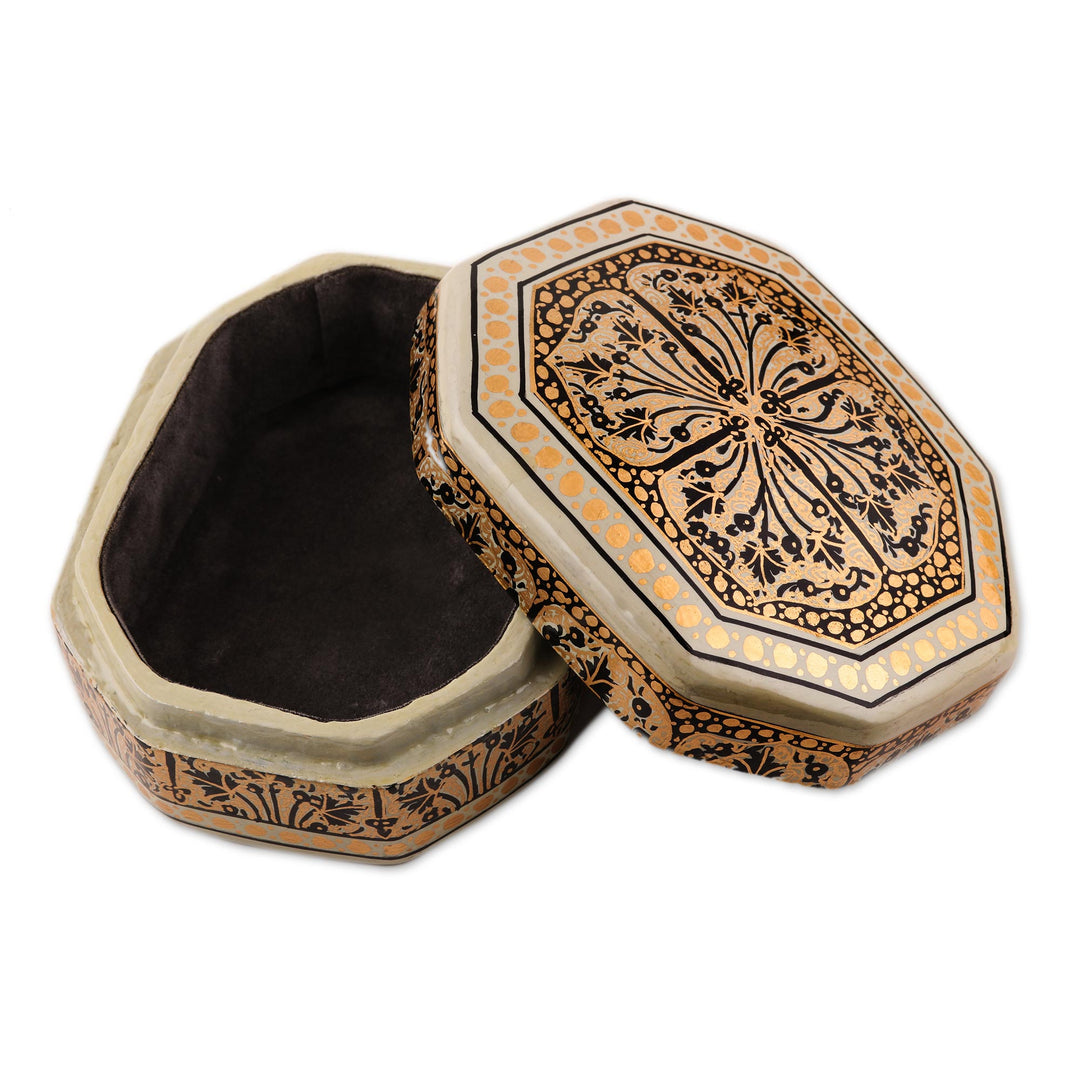 Black and Gold Hand Painted Decorative Wood Box - Srinagar Legacy