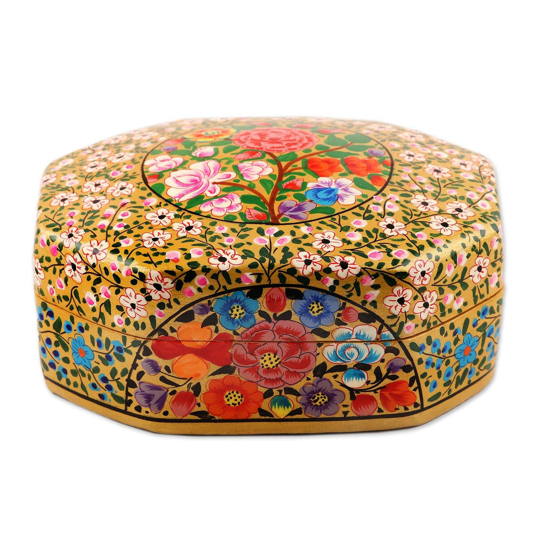 Artisan Crafted Wood and Papier Mache Decorative Box - Kashmir Flowers