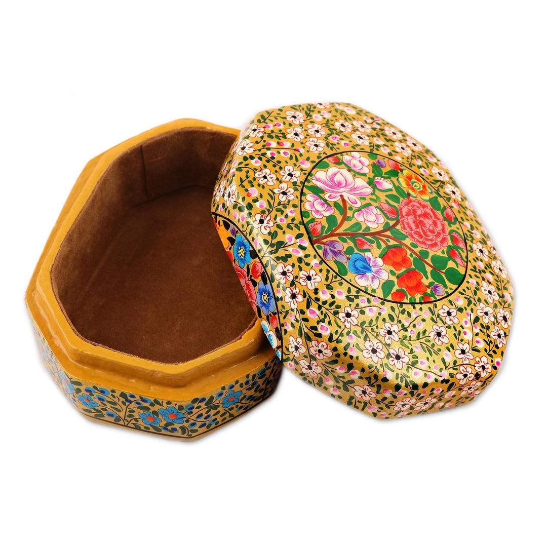 Artisan Crafted Wood and Papier Mache Decorative Box - Kashmir Flowers