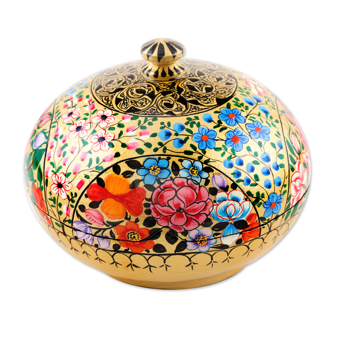 Round Lidded Floral Decorative Box - Kashmir Cache