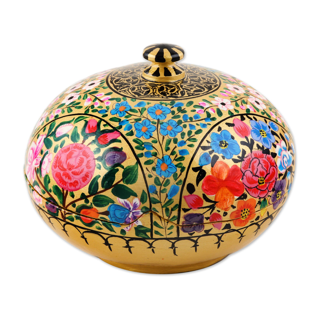 Round Lidded Floral Decorative Box - Kashmir Cache