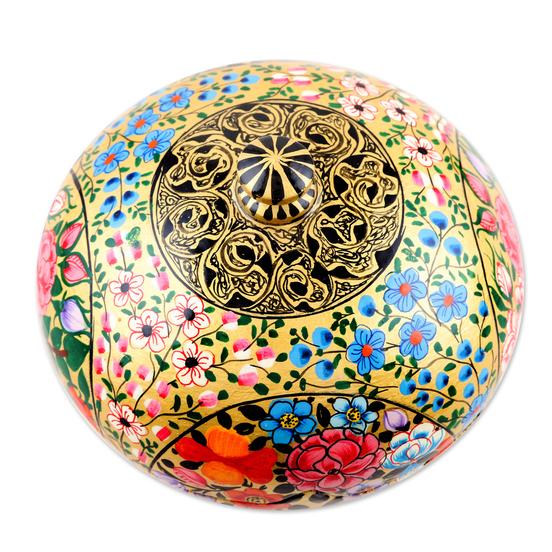 Round Lidded Floral Decorative Box - Kashmir Cache