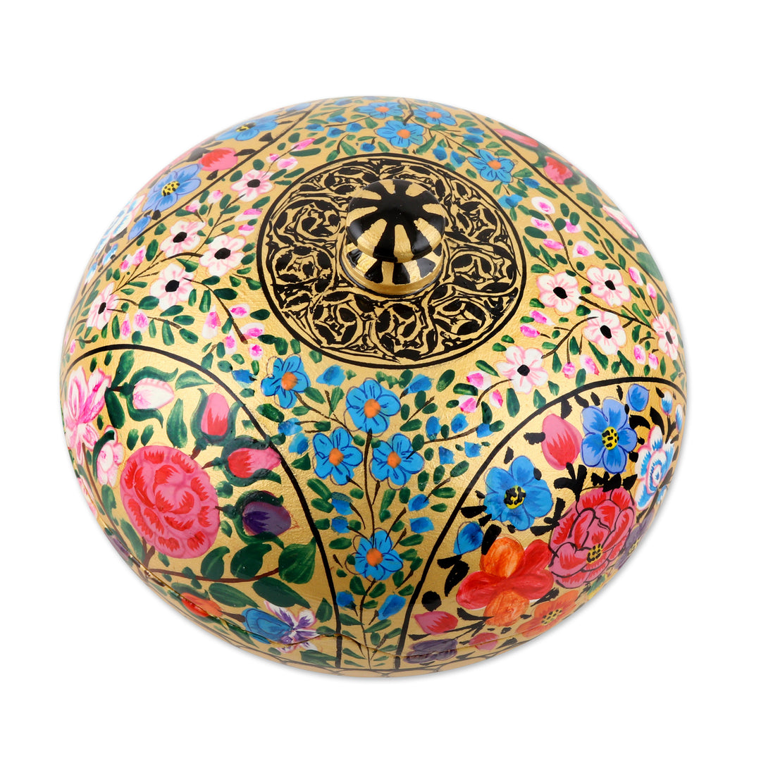 Round Lidded Floral Decorative Box - Kashmir Cache