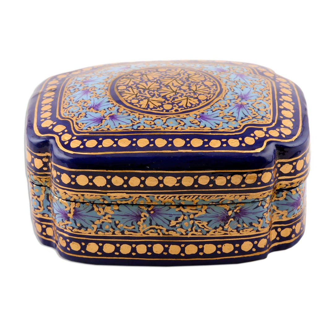 Blue and Gold Papier Mache and Wood Decorative Box - Kashmir Sapphire