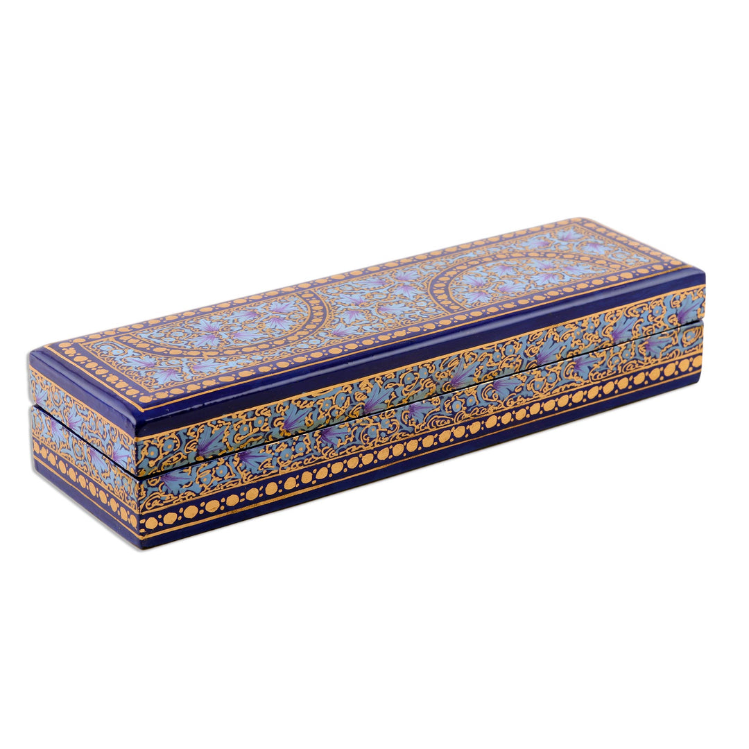 Blue and Gold Hand Painted Wood Trinket Box from India - Kashmir Ultramarine