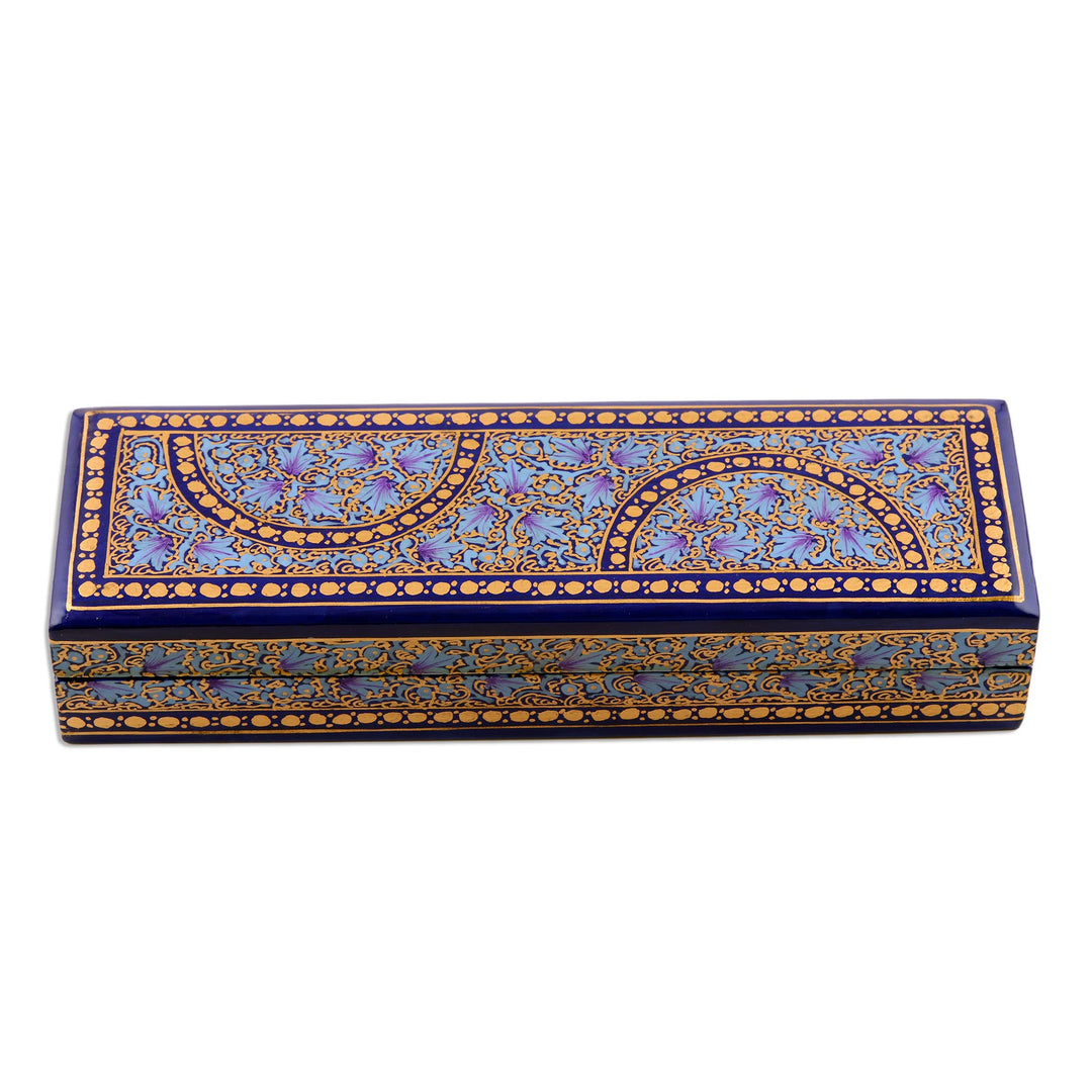 Blue and Gold Hand Painted Wood Trinket Box from India - Kashmir Ultramarine