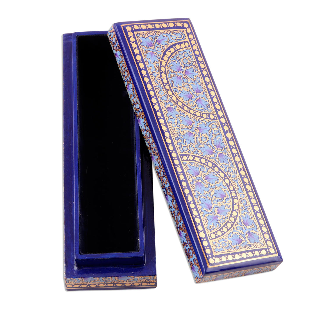 Blue and Gold Hand Painted Wood Trinket Box from India - Kashmir Ultramarine