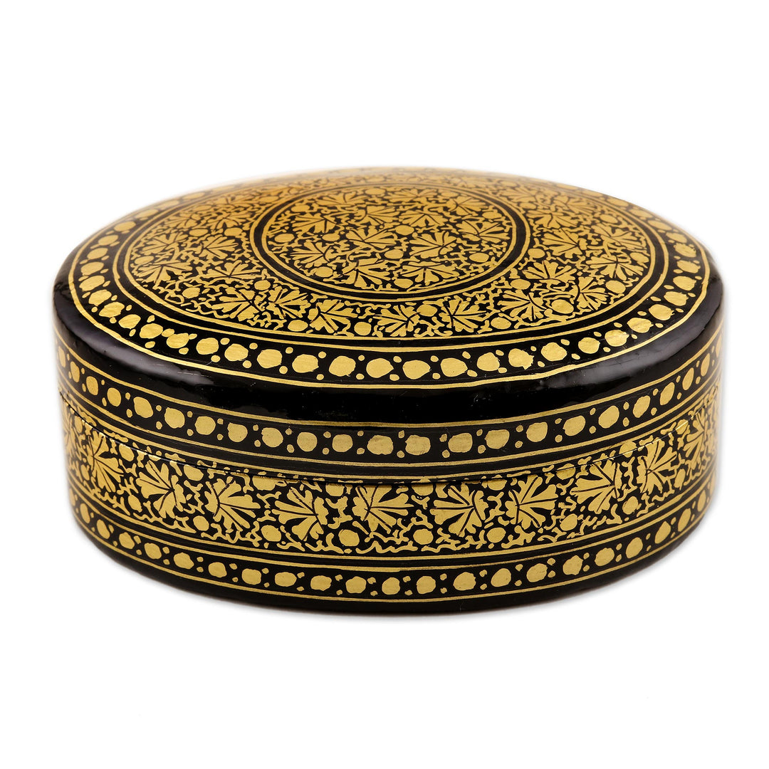 Exquisite Black and Gold Decorative Box - Kashmir Opulence
