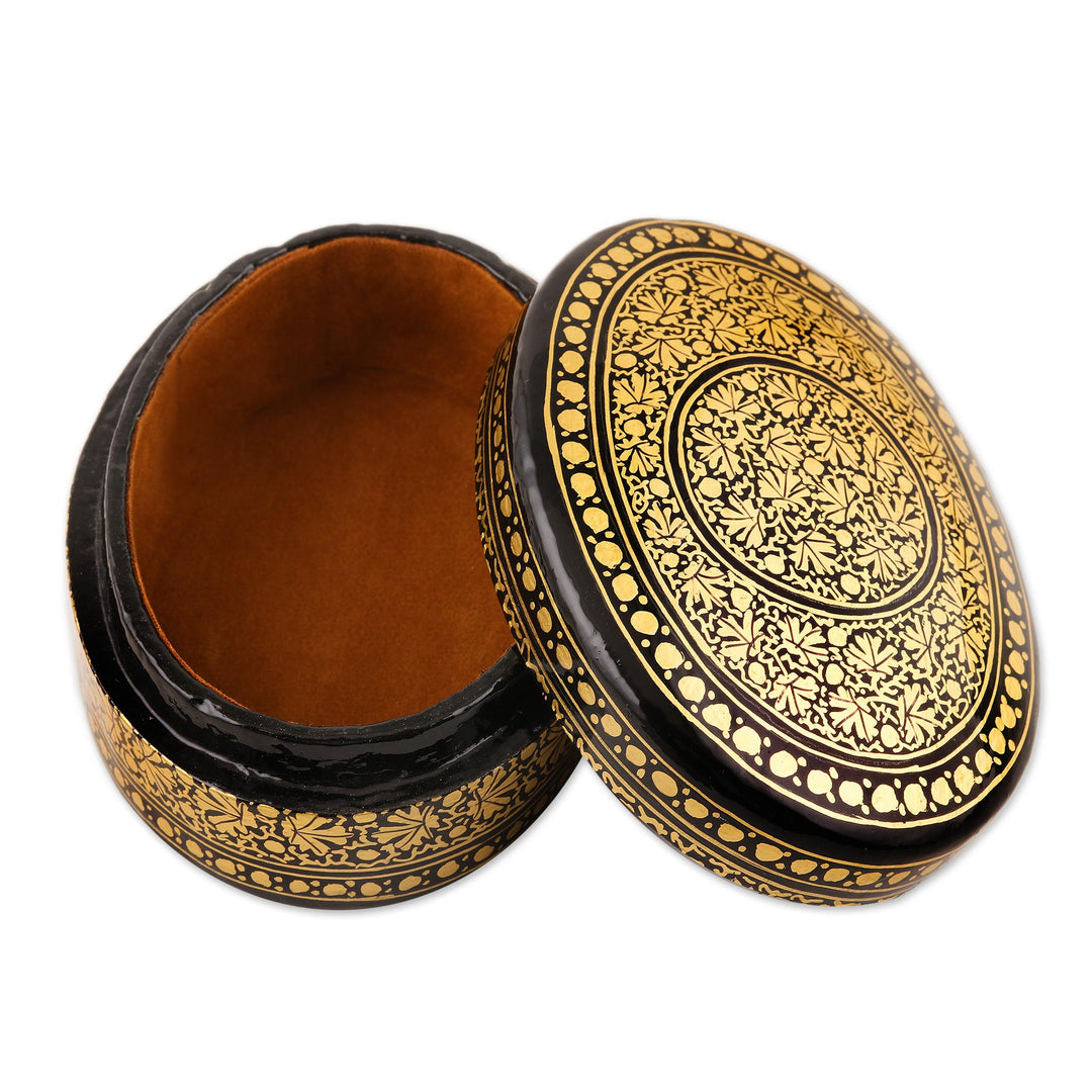 Exquisite Black and Gold Decorative Box - Kashmir Opulence