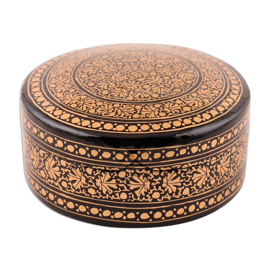 Velvet-Lined Black and Gold Decorative Box - Kashmir Luxury