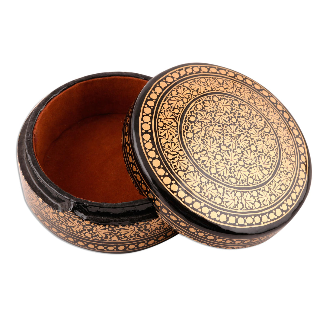 Velvet-Lined Black and Gold Decorative Box - Kashmir Luxury
