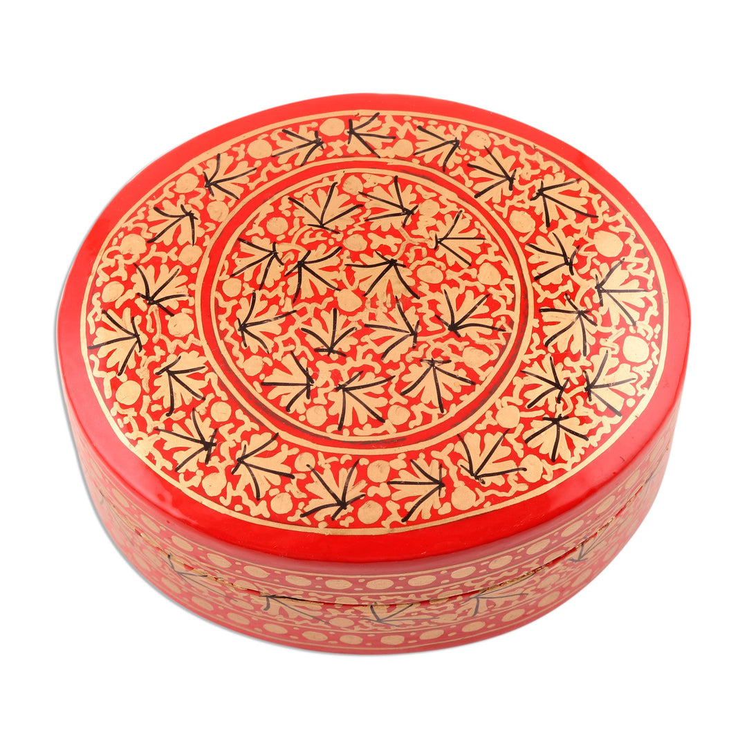Red and Gold Hand Painted Decorative Box - Kashmir Vermilion