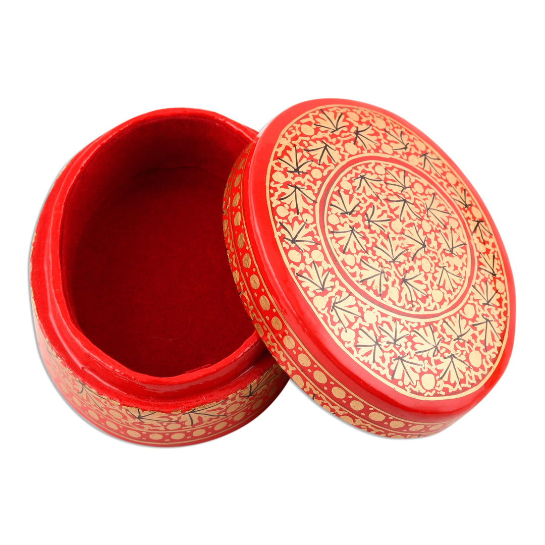 Red and Gold Hand Painted Decorative Box - Kashmir Vermilion