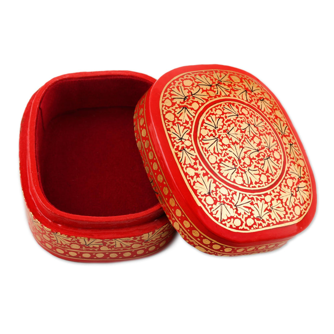 Small Red and Gold Papier Mache Box - Kashmir Rendezvous