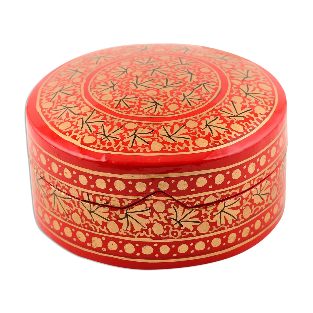 Velvet-Lined Red and Gold Papier Mache Box - Kashmir Red