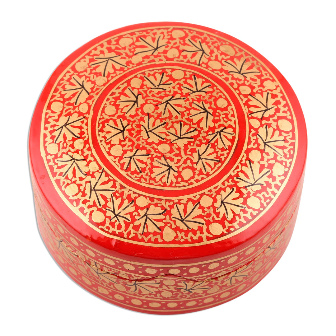 Velvet-Lined Red and Gold Papier Mache Box - Kashmir Red