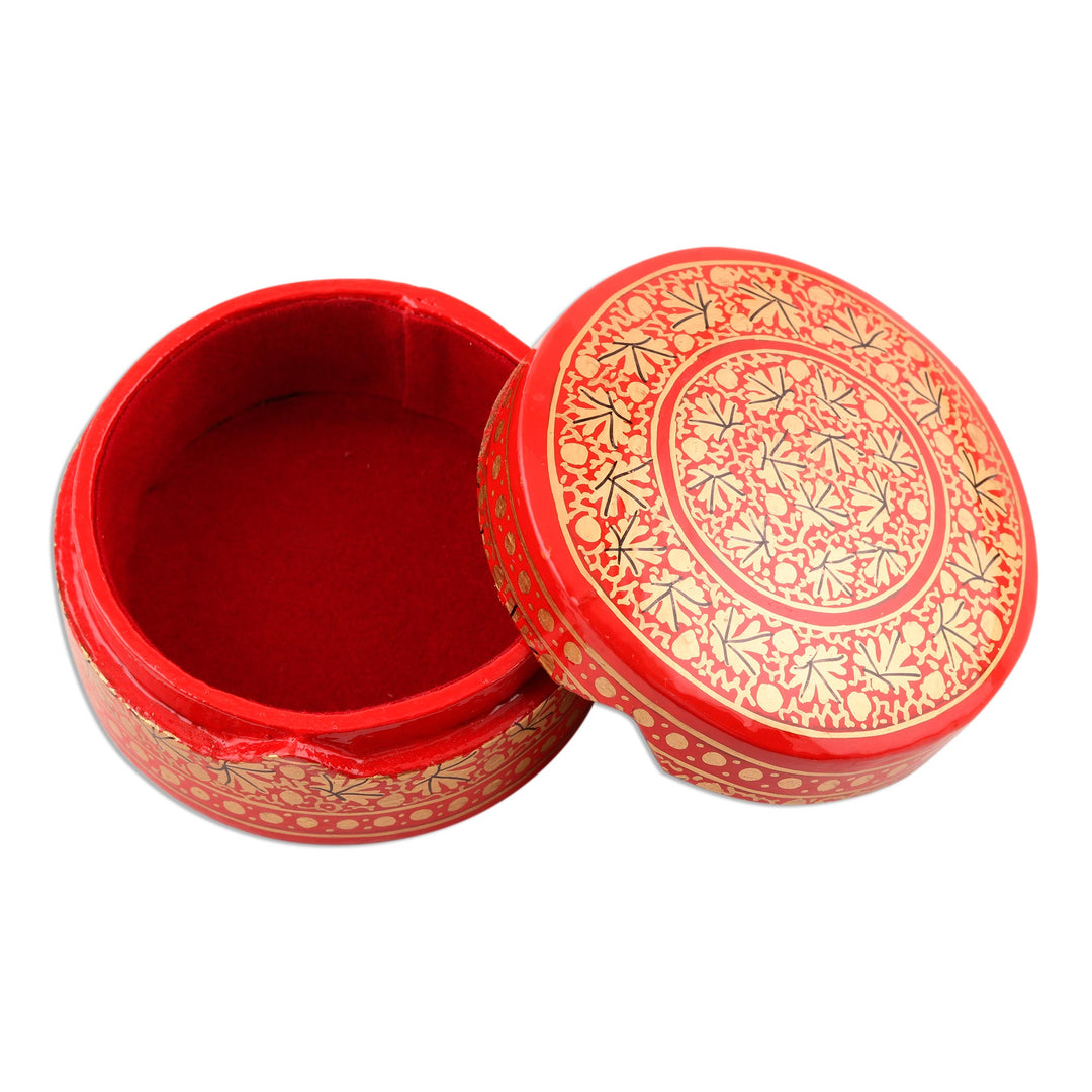 Velvet-Lined Red and Gold Papier Mache Box - Kashmir Red