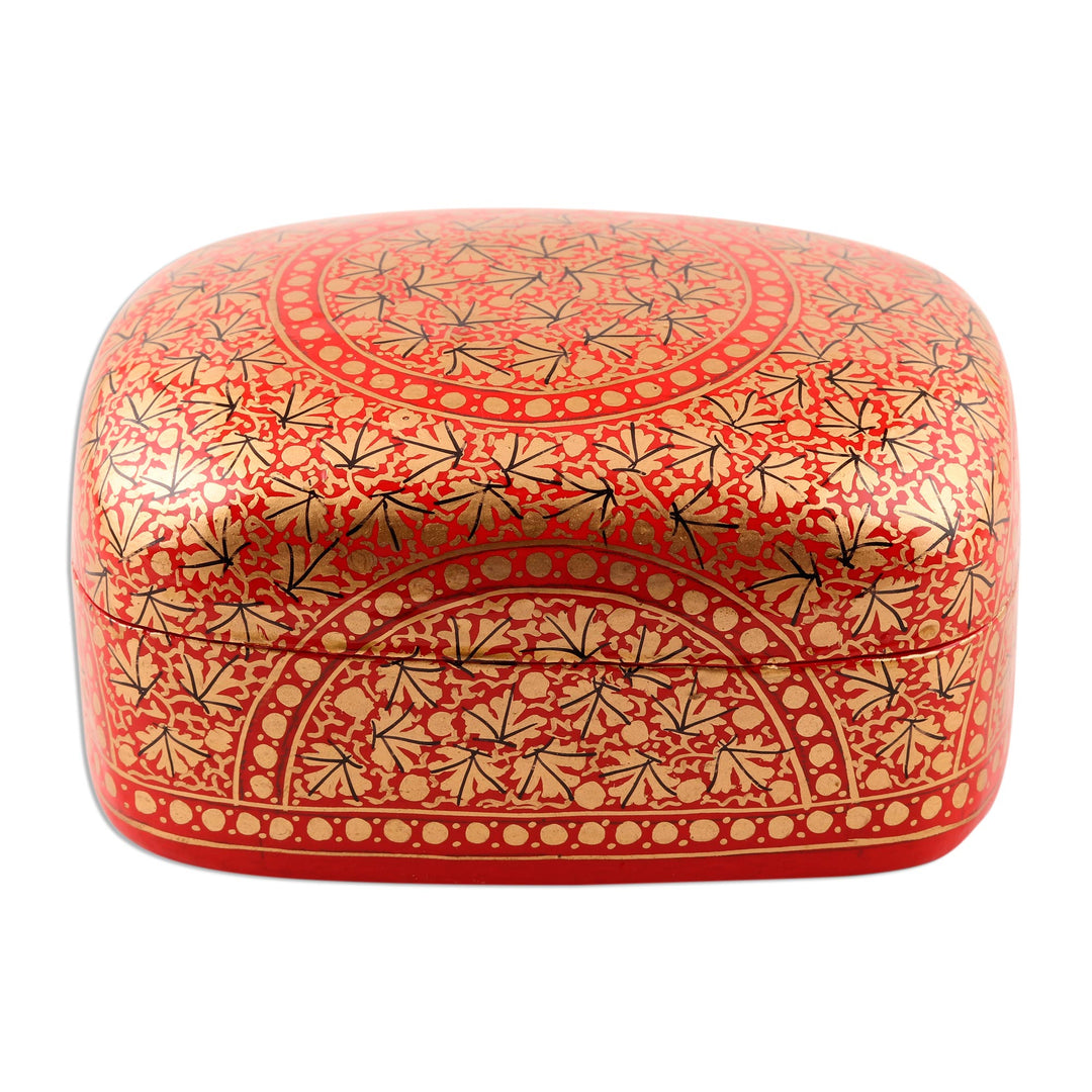 Hand Painted Red and Gold Papier Mache Box - Kashmir Coffer