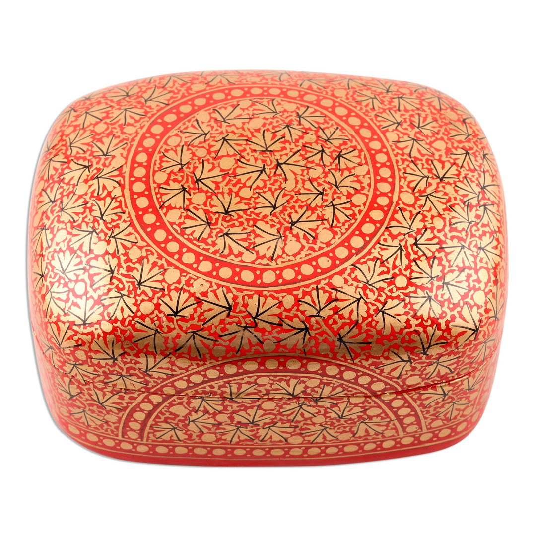 Hand Painted Red and Gold Papier Mache Box - Kashmir Coffer