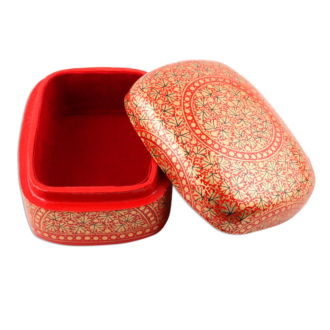 Hand Painted Red and Gold Papier Mache Box - Kashmir Coffer