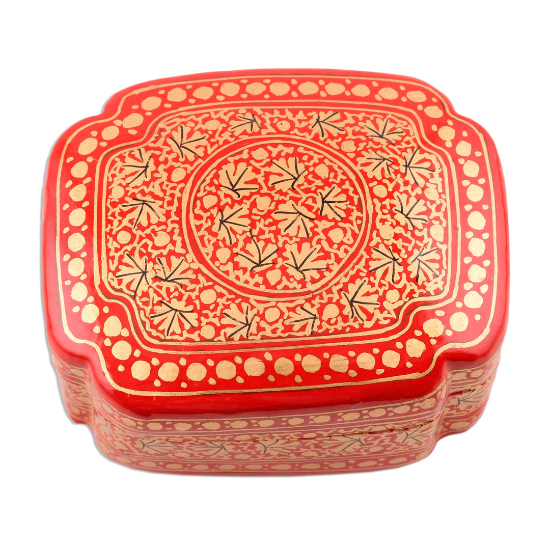 Artisan Crafted Red and Gold Hand Painted Box - Kashmir Artistry