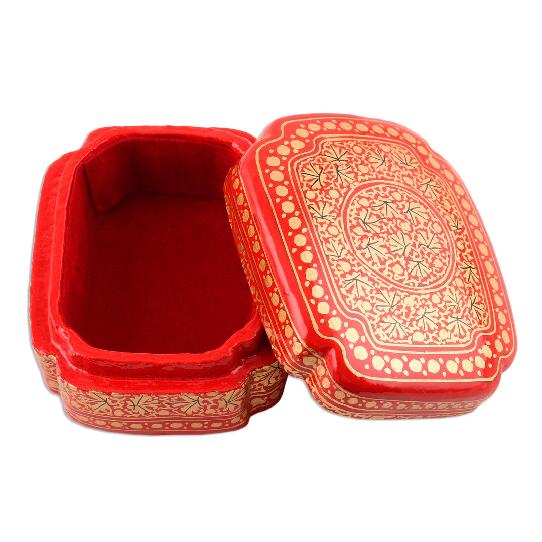 Artisan Crafted Red and Gold Hand Painted Box - Kashmir Artistry