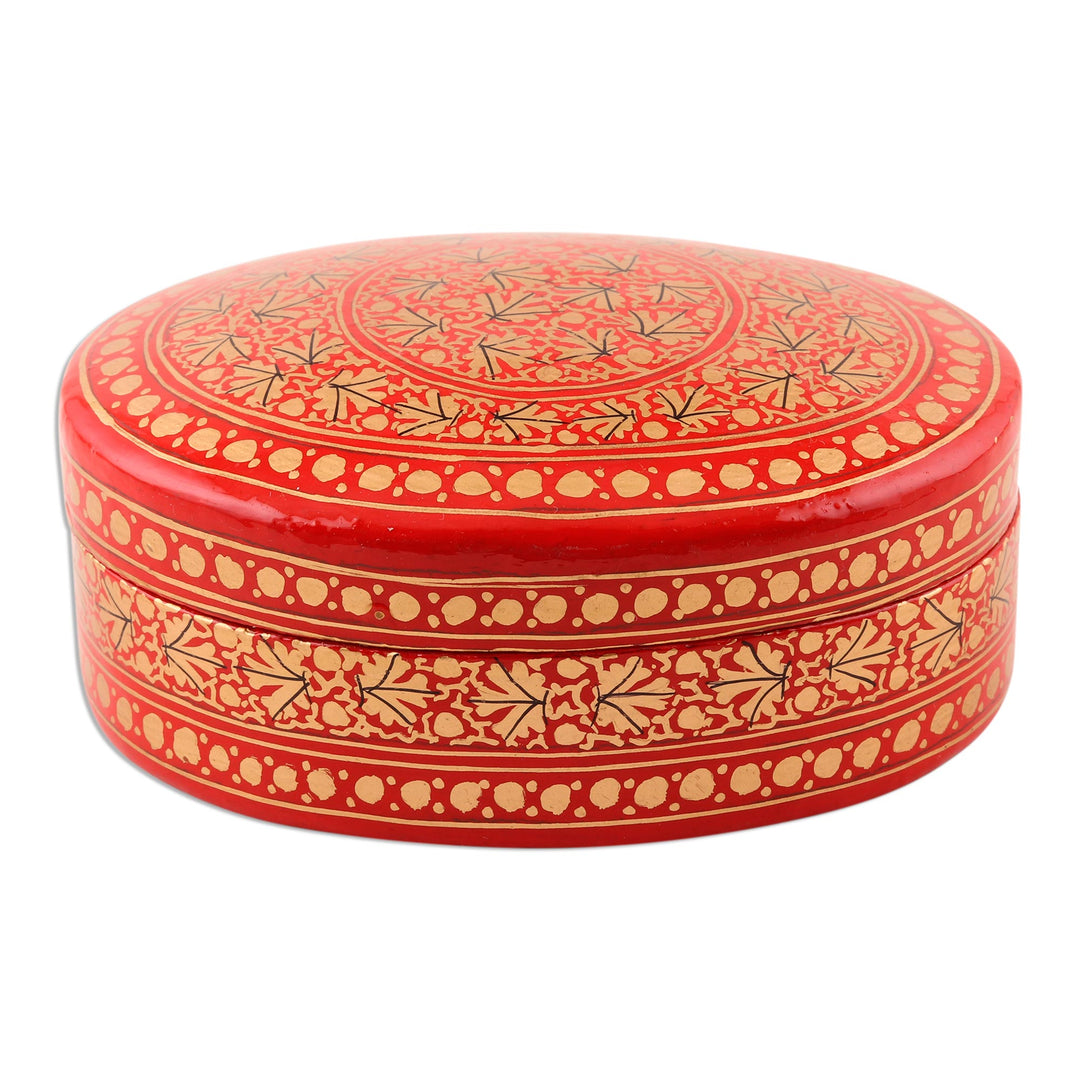 Red and Gold Leaf Motif Decorative Box - Kashmir Leaf