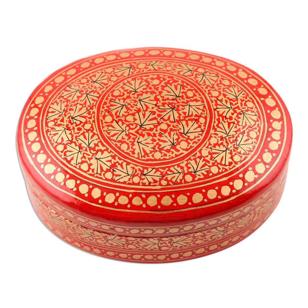 Red and Gold Leaf Motif Decorative Box - Kashmir Leaf