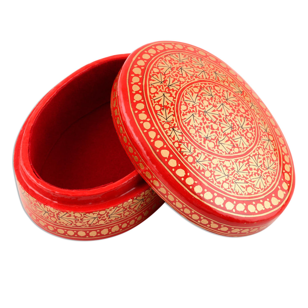 Red and Gold Leaf Motif Decorative Box - Kashmir Leaf