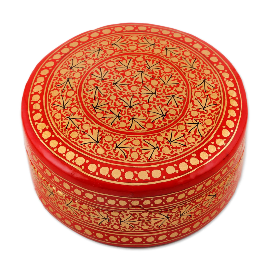 Round Papier Mache and Wood Decorative Box - Kashmir Legacy