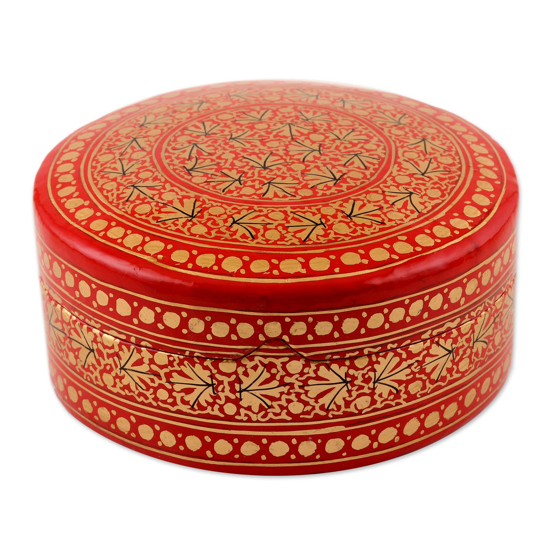 Round Papier Mache and Wood Decorative Box - Kashmir Legacy