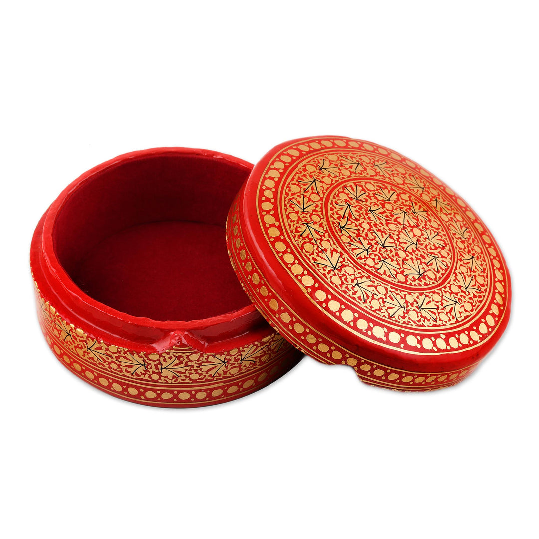 Round Papier Mache and Wood Decorative Box - Kashmir Legacy