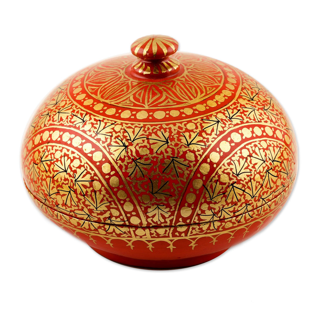 Handmade Red and Gold Papier Mache Box - Kashmir Ancestry