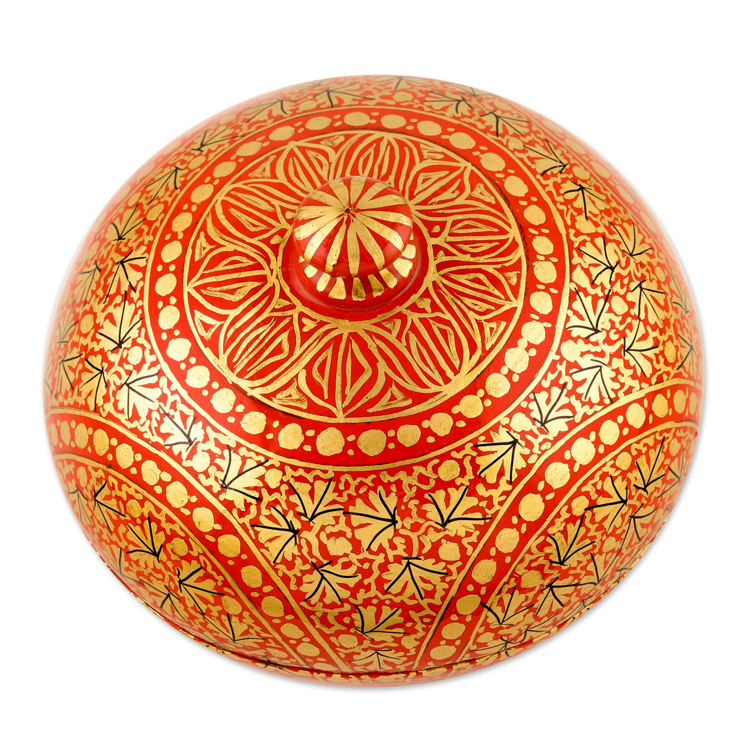 Handmade Red and Gold Papier Mache Box - Kashmir Ancestry