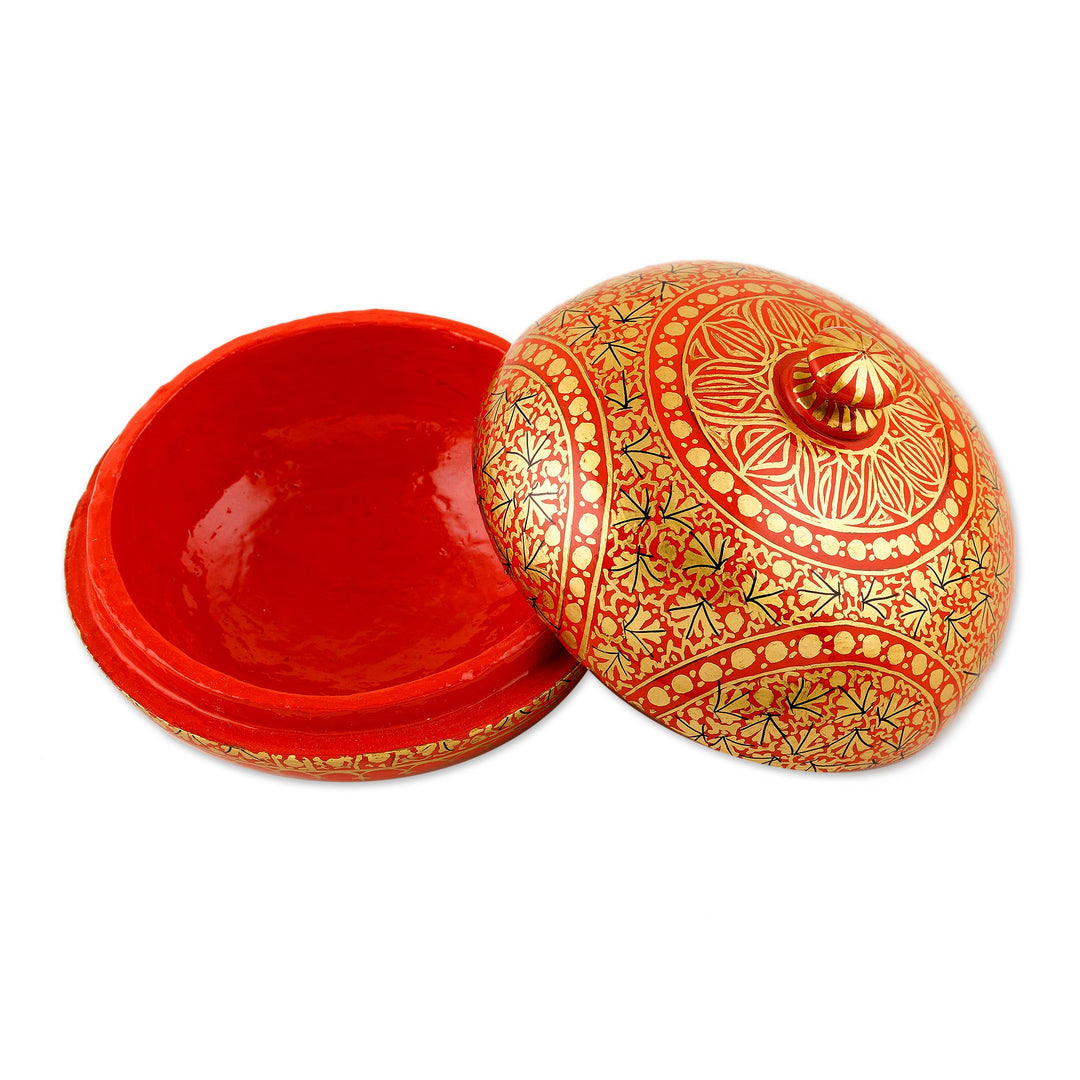 Handmade Red and Gold Papier Mache Box - Kashmir Ancestry