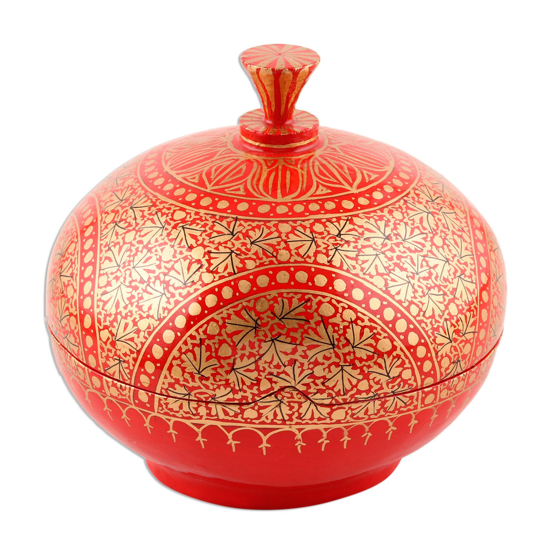 Round Lidded Decorative Papier Mache and Wood Box - Kashmir Magnificence