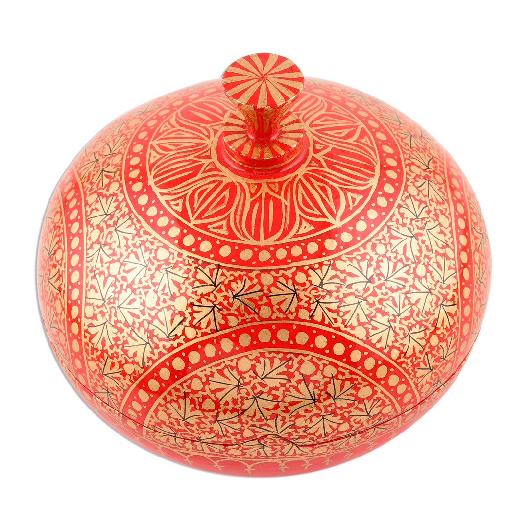 Round Lidded Decorative Papier Mache and Wood Box - Kashmir Magnificence