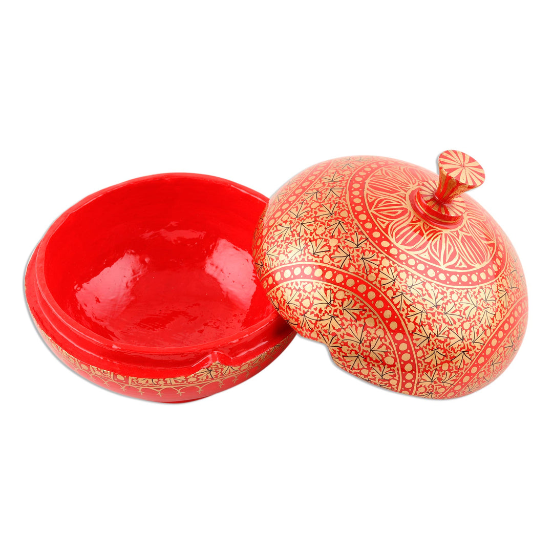 Round Lidded Decorative Papier Mache and Wood Box - Kashmir Magnificence
