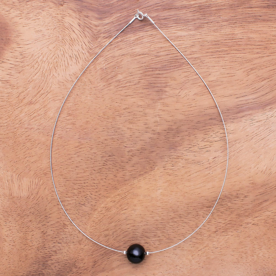 Black Agate Modern Pendant Necklace from Thailand - Modern Mood